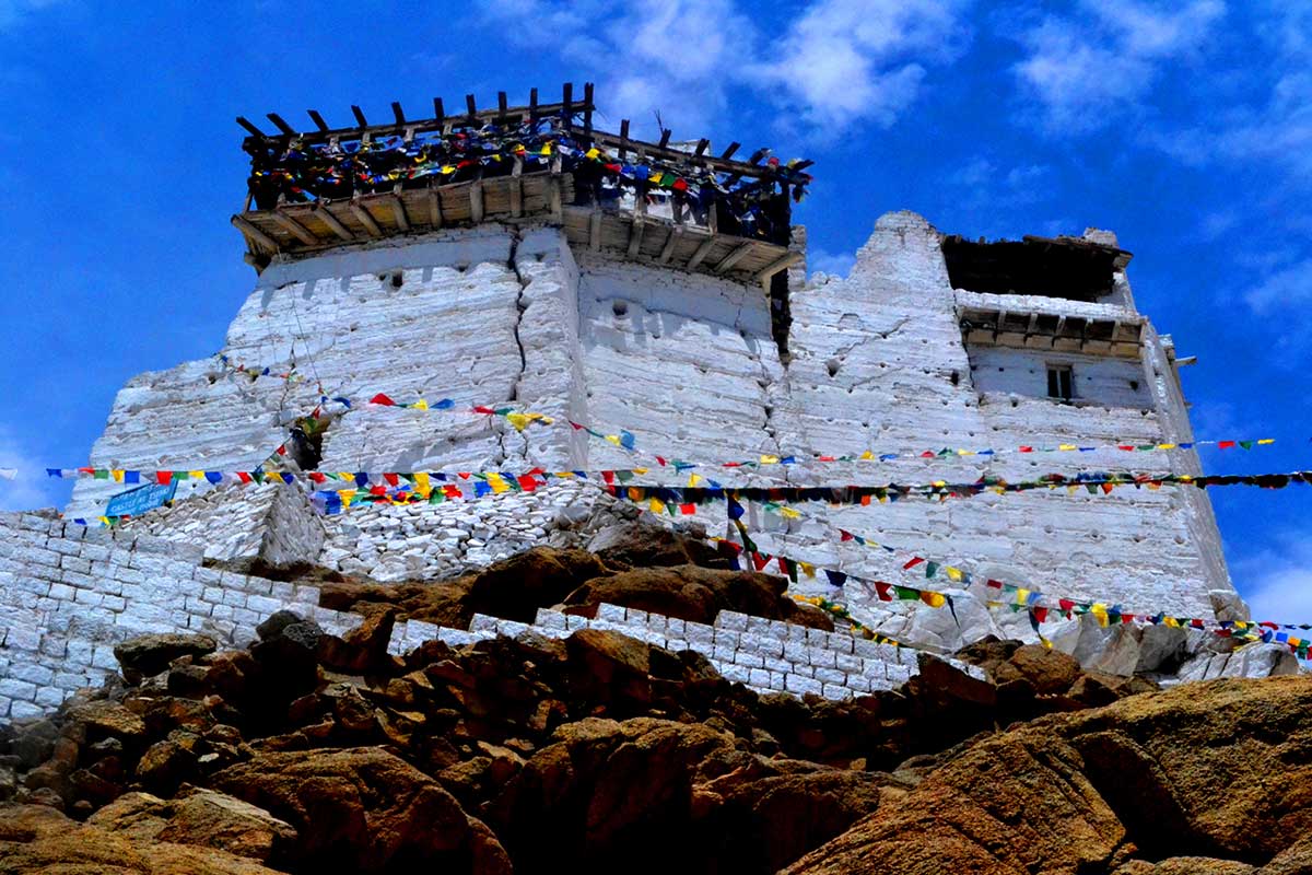 Motorbikes on a high mountain road in Ladakh